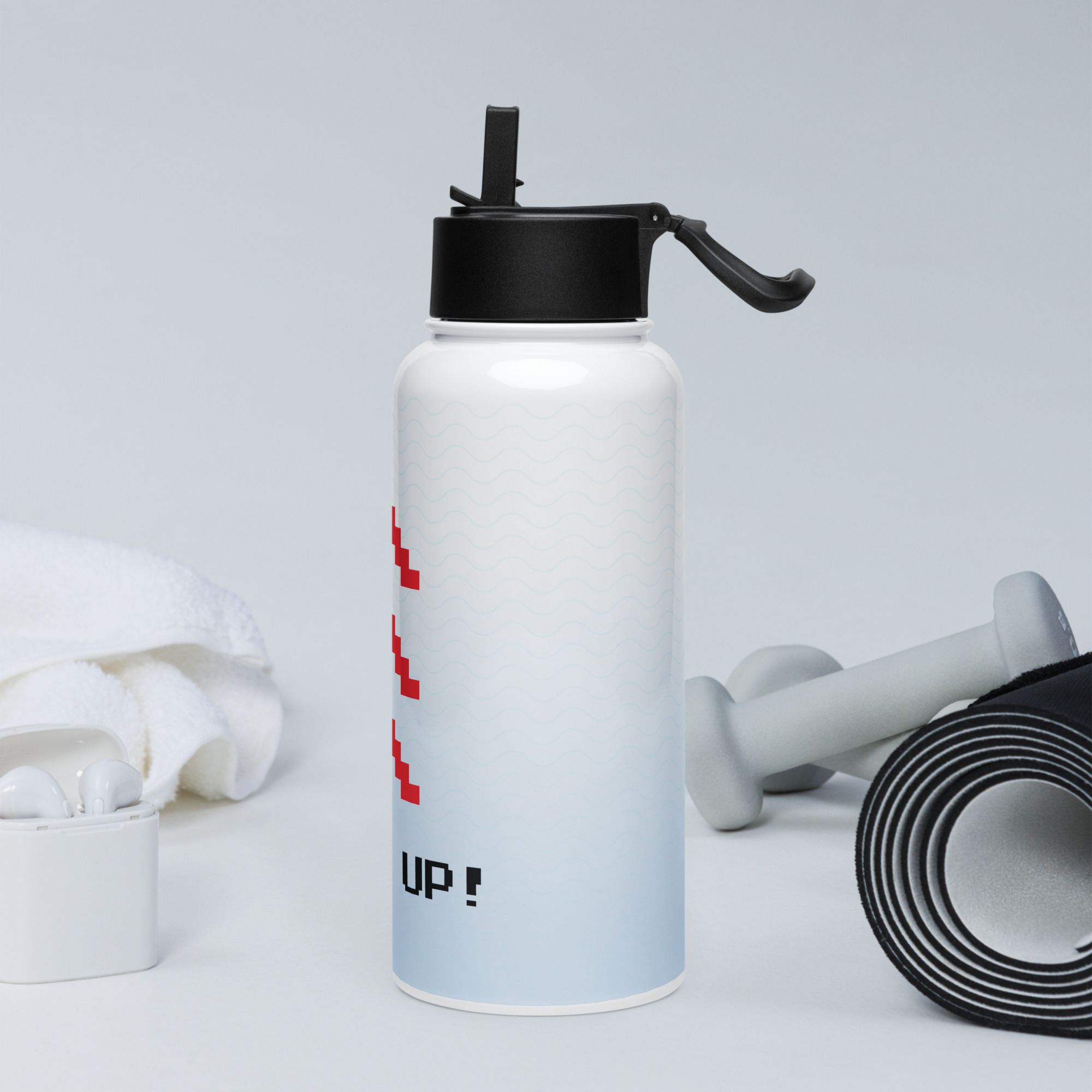 Stainless steel water bottle with a straw lid